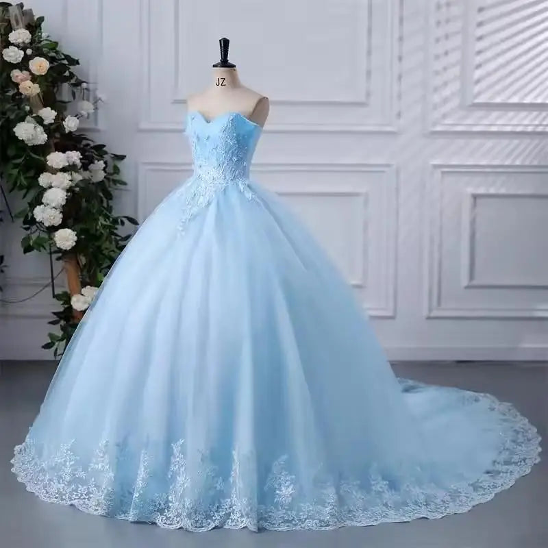 Strapless Wedding Gown With Train Shiny Wedding Party Ball Gown Luxury Lace Robe De Mariee Customized Plus Size