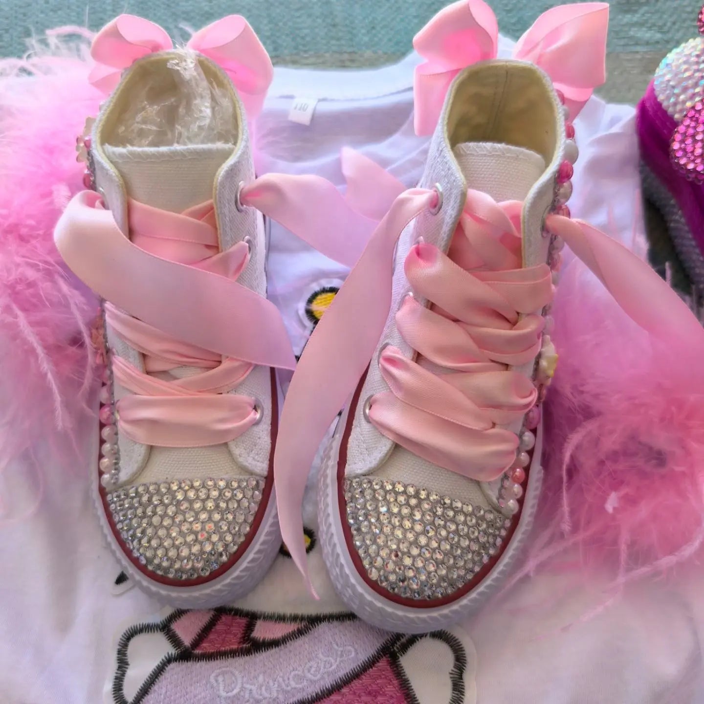 Handmade Rhinestones Bling Girls Womens Kids And Mother Candy Canvas Shoes Pearls Sneakers For Girl Birthday Party Wedding