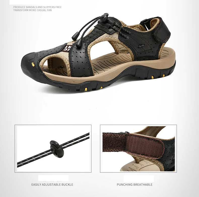 Leather Men Sandals Summer Shoes 2023 New Plus Size Mens Sandals Fashion Casual Outdoor Beach Slippers Breathable Wading Shoes