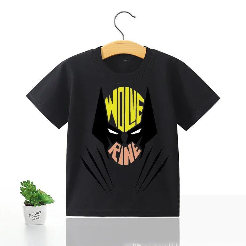 Deadpool & Wolverine Black T-shirt  Summer Pop Clothing Cartoon Round Neck Loose Marvels Movie Character Children Birthday Gift