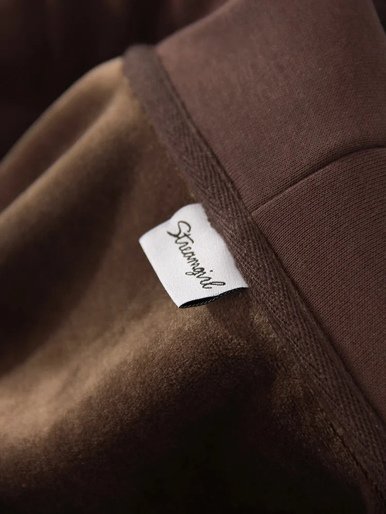 Women Tracksuits Winter Fleece Sweatsuit Brown Warm Crop Zipper Hoodies And Sweatpants Set For Women 2 Piece Velvet Pants Sets