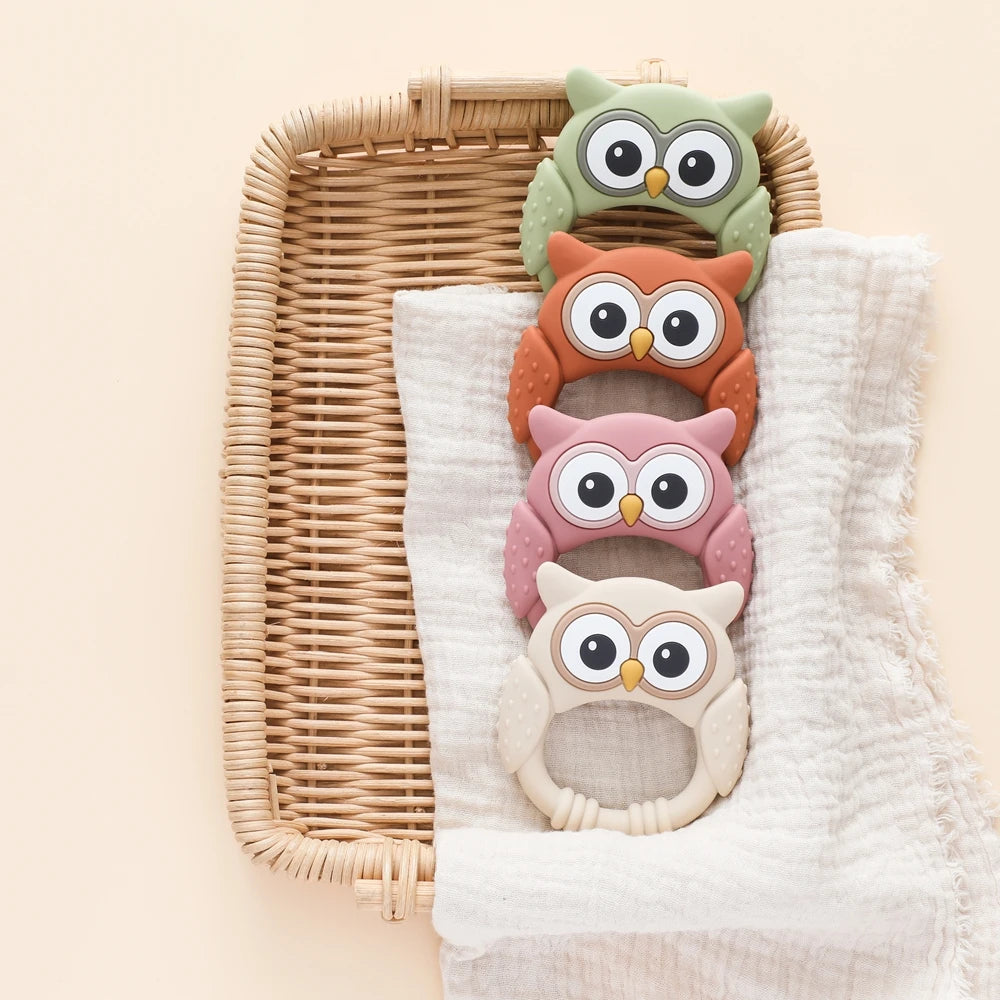 1pc Silicone Teether Baby 0-12 Toys Owl Silicone Cartoon Teether Food Grade Teething Toys for Toddlers Rattle Sensory Toys Gifts