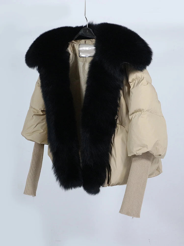 OFTUBY 2023 White Duck Down Jacket Winter Women Warm Loose Coat Natural Real Fox Fur Collar Thick Luxury Outerwear New Fashion