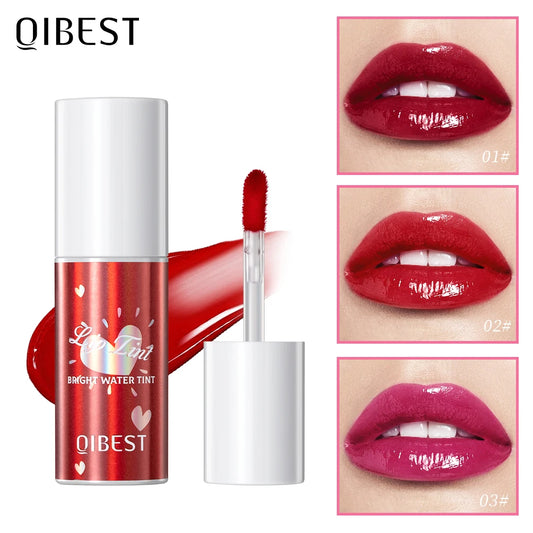 QIBEST Mirror Lip Glaze Water Lipgloss Sexy Red Lip Tint Liquid Lipstick Long-lasting Moisturizing Natural Beauty Lips Cosmetics
