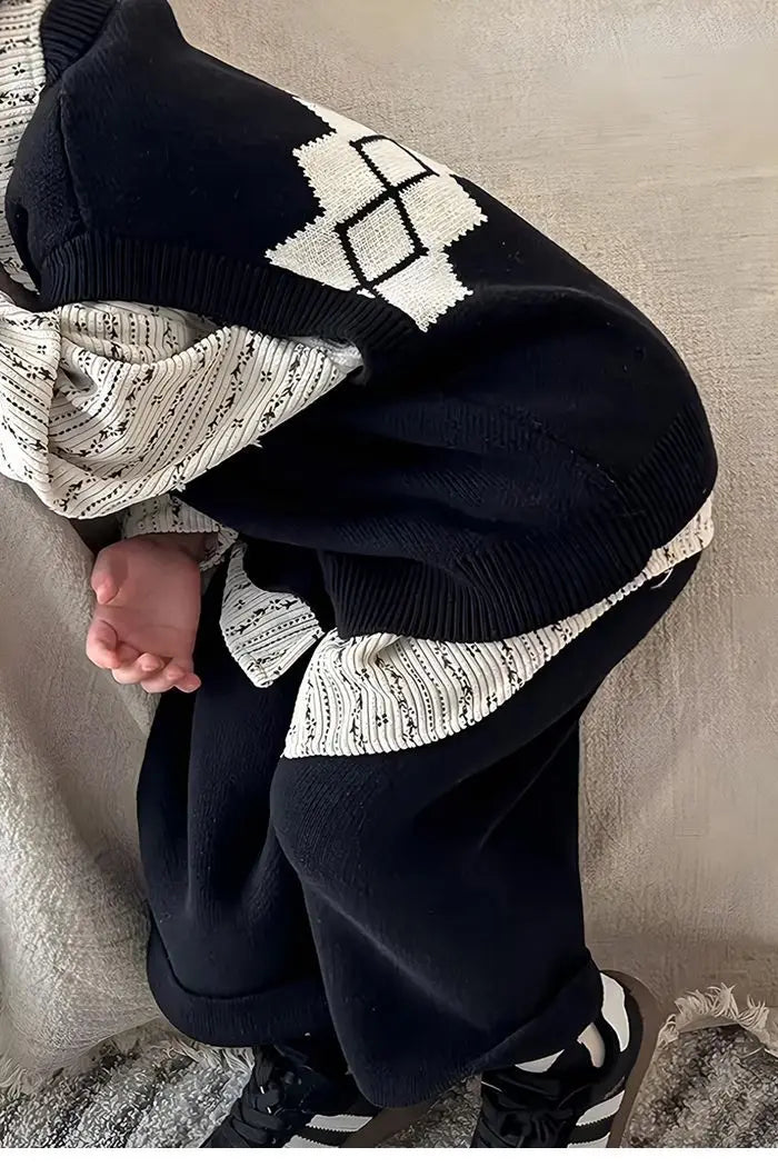 Kids Sets Vests Shirts Sweaters Long Pants New 2024 Autumn Fashion Korean Casual Simple Style Baggy Warm