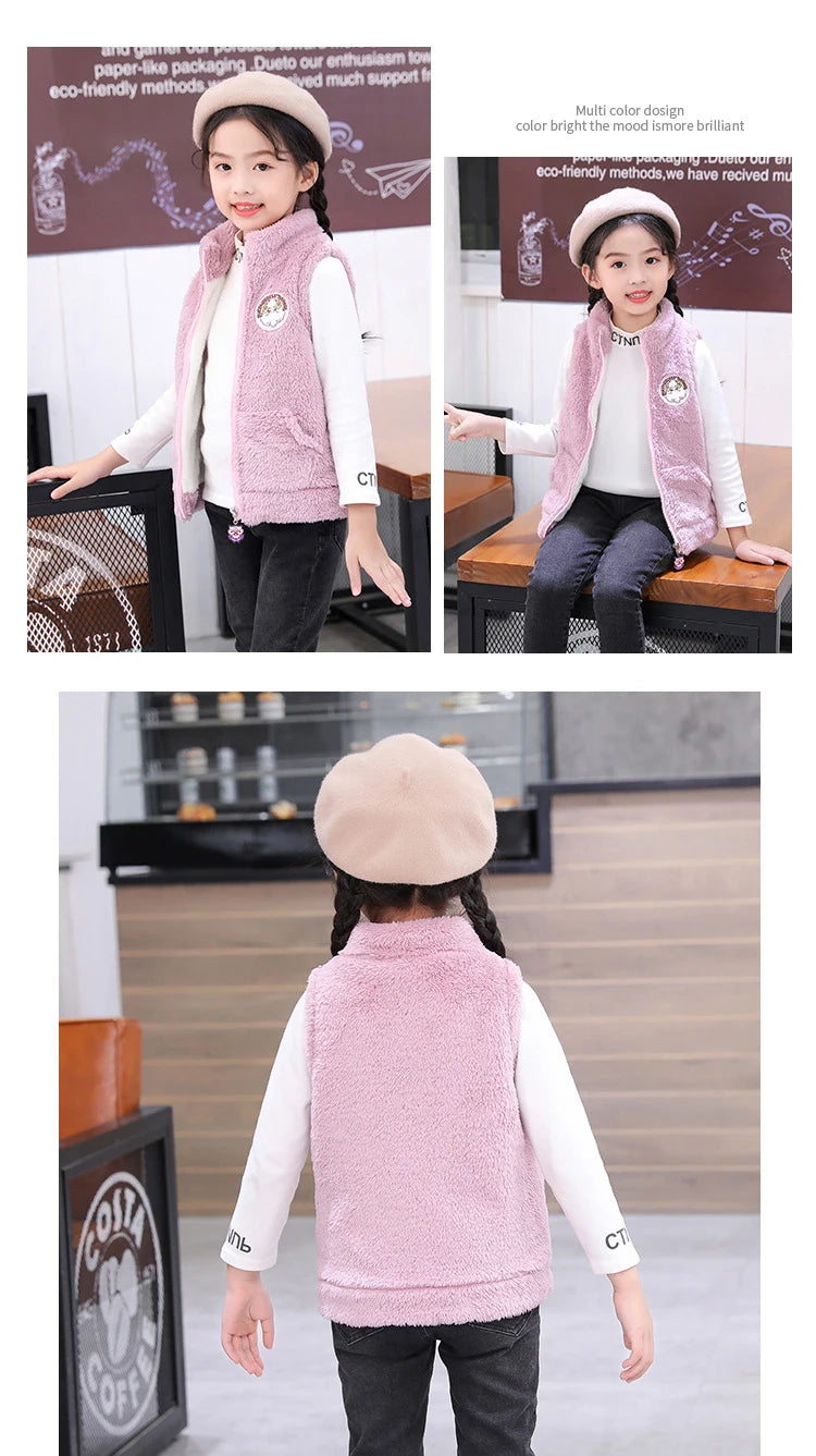 3-12 Years Spring Autumn Girls Vest Fleece Sleeveless Boy Coat Waistcoat Keep Warm Kids Outerwear Girls Jacket Children Clothing