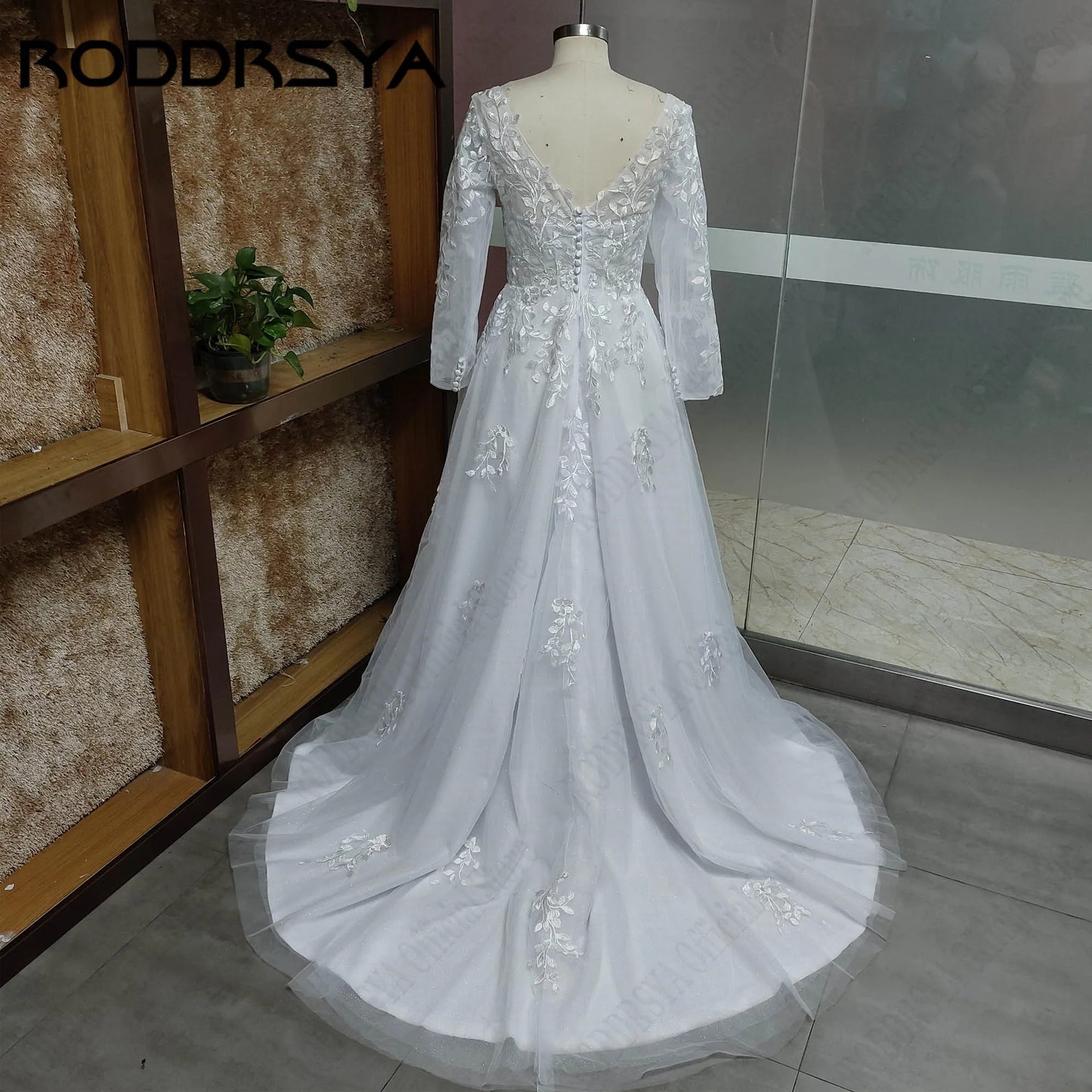 RODDRSYA A-Line Tulle Bridal Dresses Detachable Long Sleeve V-Back Appliques Wedding Gowns Sweetheart robe de mariée Customized