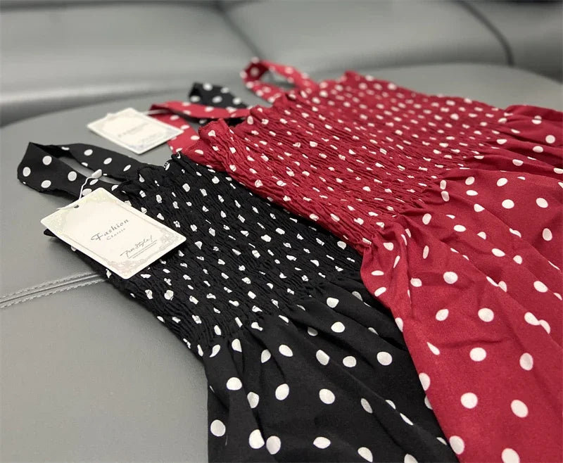 robe femme Summer Polka Dot Womens Dresses Elegant Square Neck Sleeveless Chiffon Long Dress Super Discount vestidos para mujer