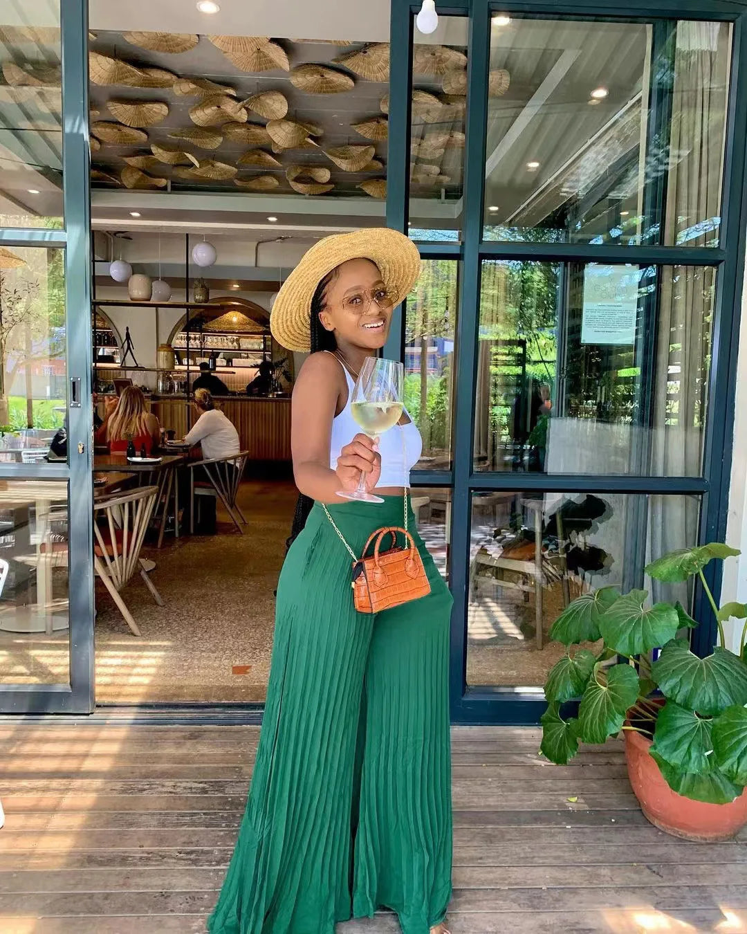 CM.YAYA Elegant Wide Leg Straight High Waist Pleated Pants  Women 2022 Summer New Beach Holiday Boho Trousers