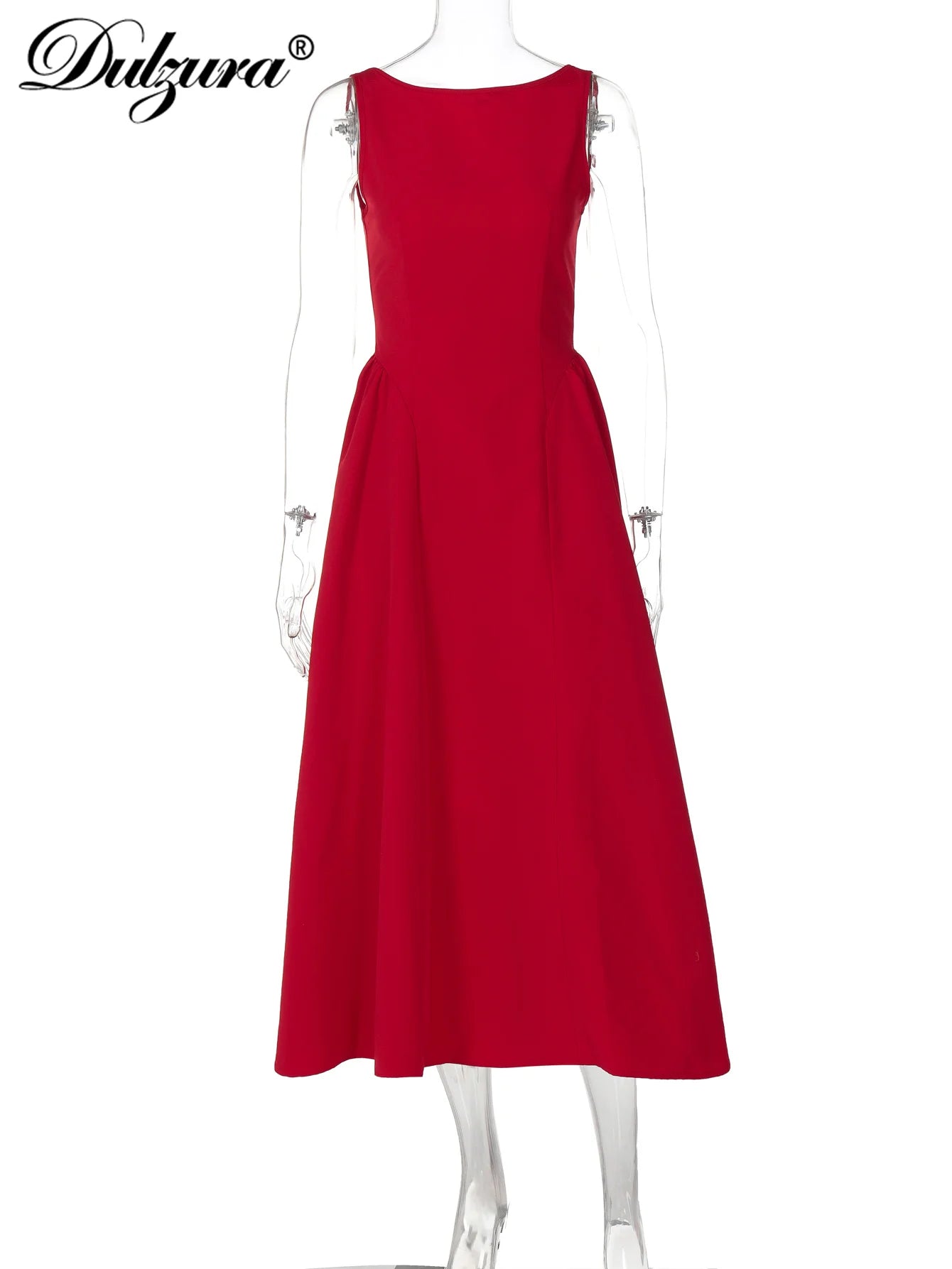 Dulzura O-Neck Sleeveless Zipper A-Line Midi Dress Solid Sexy Elegant Casual Outfit Party Club Streetwear Autumn Winter