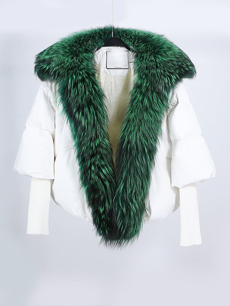 OFTUBY 2023 White Duck Down Jacket Winter Women Warm Loose Coat Natural Real Fox Fur Collar Thick Luxury Outerwear New Fashion