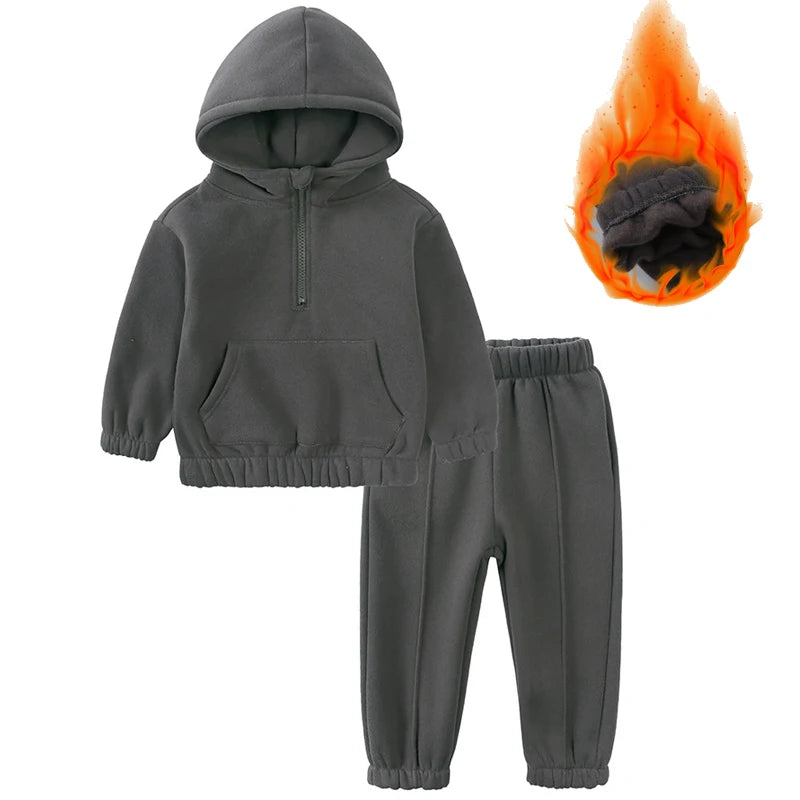 2-12 years old children's clothing winter new boys and girls' fleece sweater suit hooded Plush sportswear children's suit