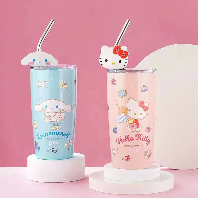 600ML Sanrio thermos cup kawaii hello Kitty kuromi melody student children gift anime cartoon cute portable straw large capacity