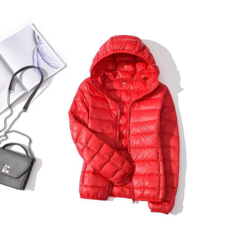 2022 Duck Ultra Light Down Jacket Women Winter Goose Feather Coat Thin Slim Warm Parka Hooded Outerwear Double Side Wear