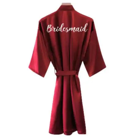 Bride Robe Women Burgundy Robe Satin Silk Robes Wedding Bridal Bridesmaid Robes Bathrobe Sleepwear Silk Dress