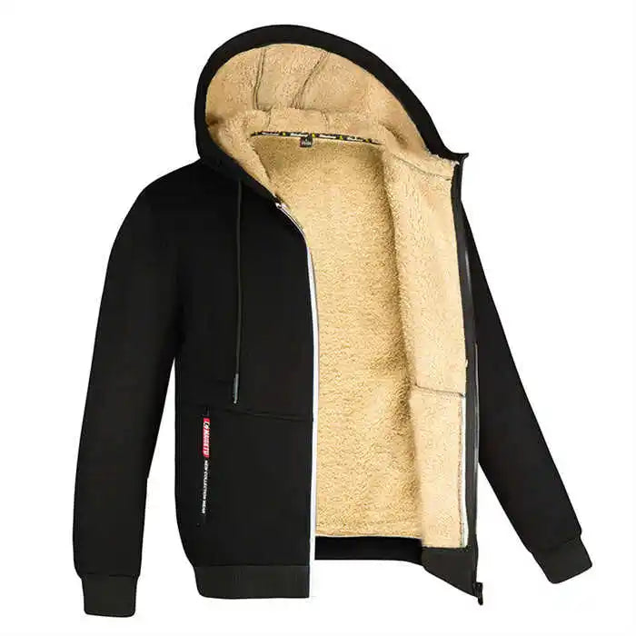 Winter Lambswool Coats Thicken Warm Jackets Long Sleeve Zipper Hoodies Casual Sports Fleece Black Coat Hooded Men's Women Jacket