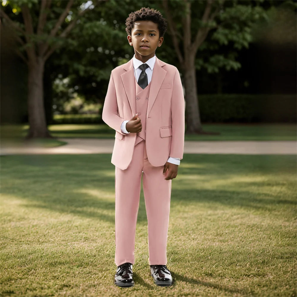Chic Solid Notch Lapel Boy's Suit Soft Blush For Boys 4-Piece Suit Modern Formal Ring Boys Includes Blazer Vest Pants