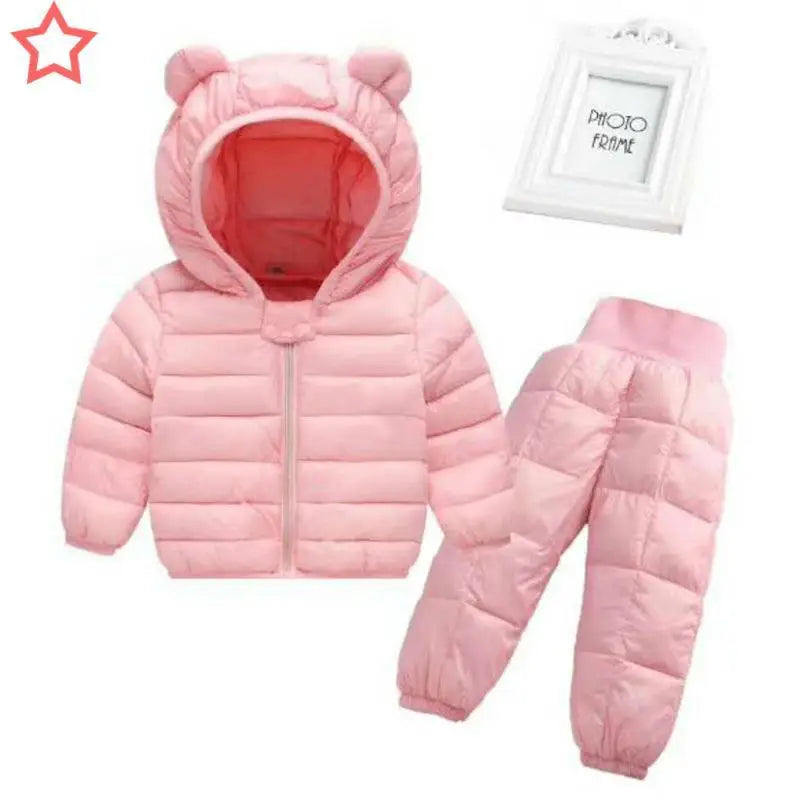 Kids Jackets+Pants Sets 2pcs Winter Autumn Boys Hooded Coat Warm Pants Girls Jacket Toddler Infant Clothes Suit Children Costume