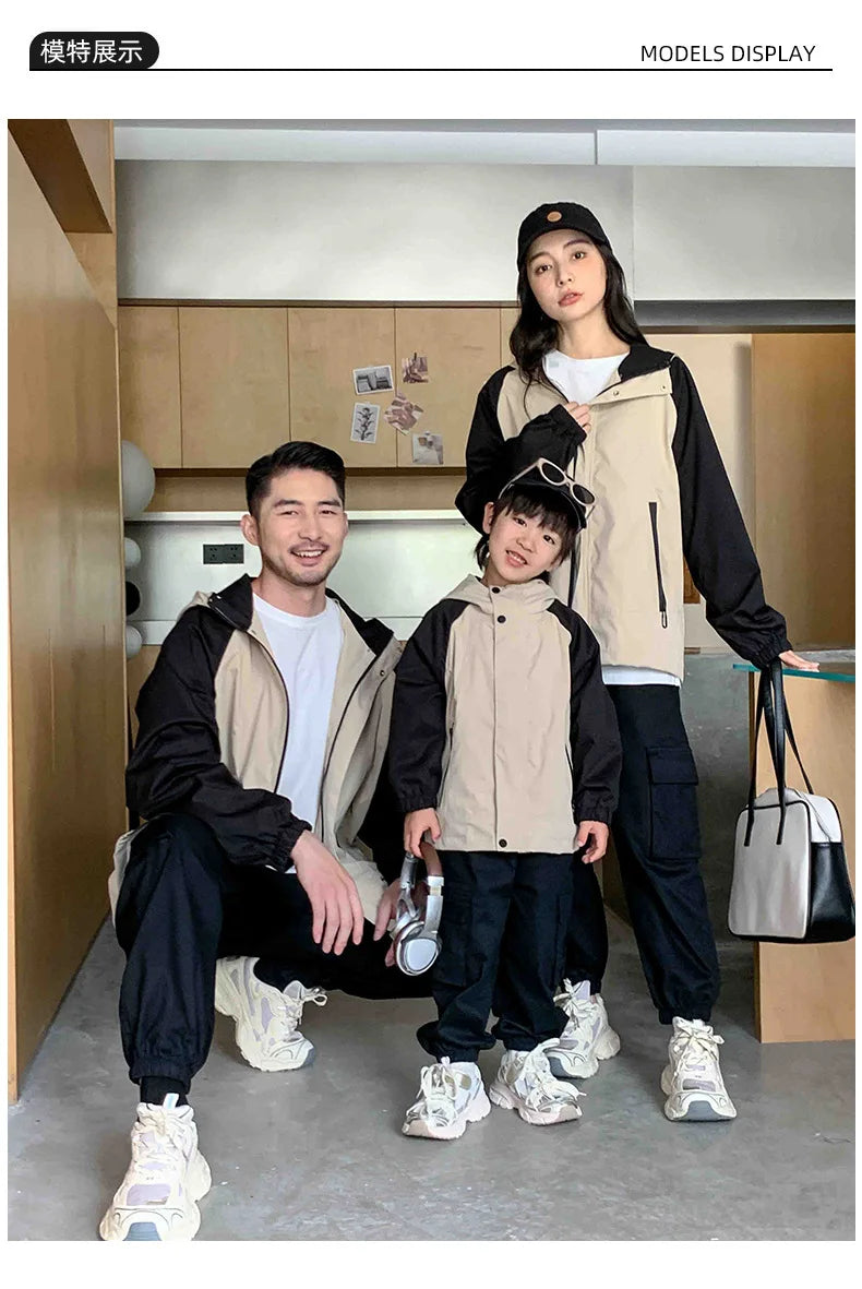 Autumn 2024 New Famliy Outdoor Clothes Fashion Korean Style Dad Mom and Daughter Son Matching Tops Zip Jacket Cargo Pants Outfit