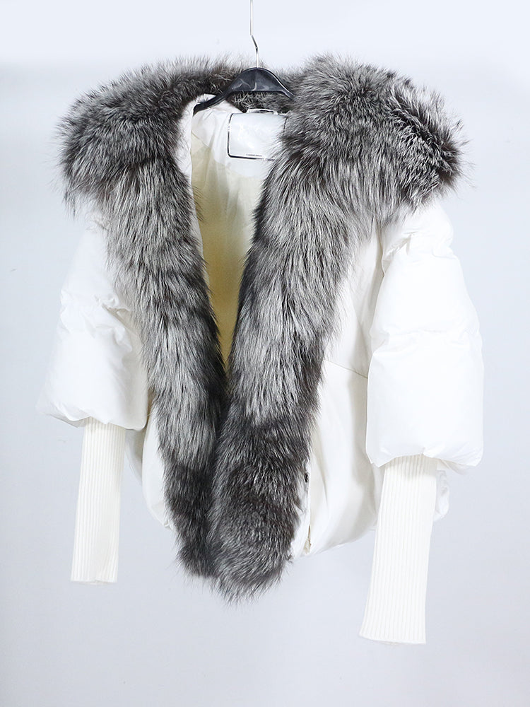 OFTUBY 2023 White Duck Down Jacket Winter Women Warm Loose Coat Natural Real Fox Fur Collar Thick Luxury Outerwear New Fashion