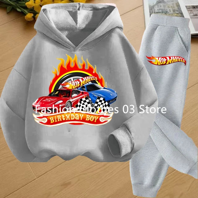 Fashion Sweatshirt Casual Sportswear Kids Clothing Hot Wheels Car Game Printed Hoodie Coat 3-12 Yrs Boys Girls Toddler Top+pants