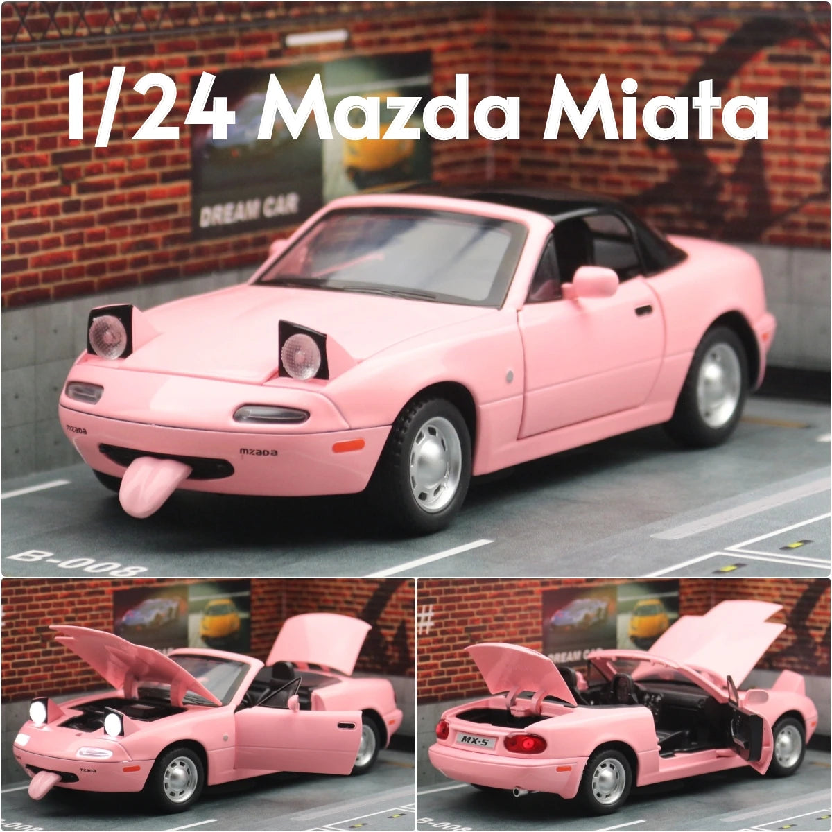 1/24 Mazda Miata MX5 Roadster Toy Car Model Diecast Alloy Metal Miniature Vehicle Model Sound & Light Collection Gift For Boy