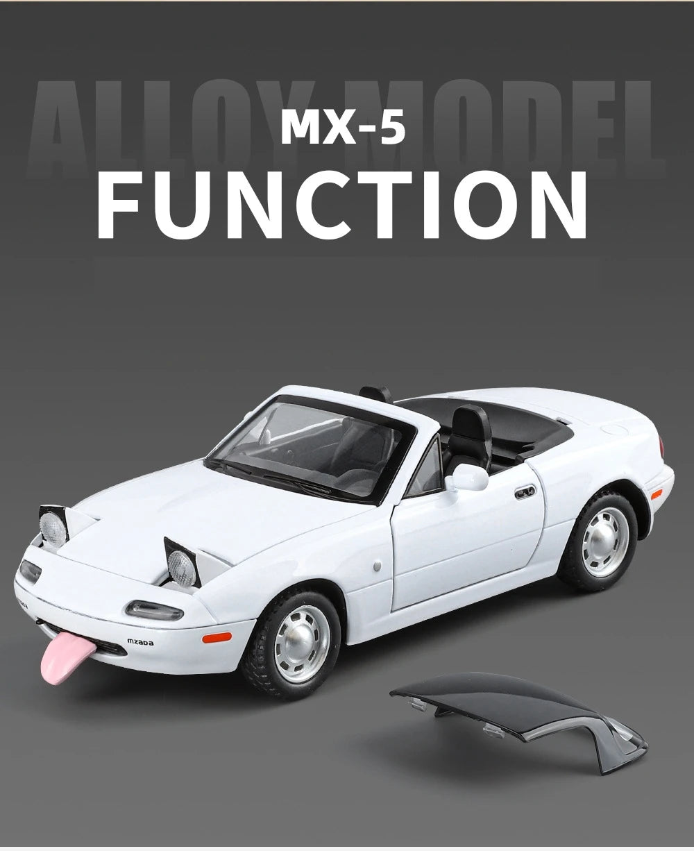 1/24 Mazda Miata MX5 Roadster Toy Car Model Diecast Alloy Metal Miniature Vehicle Model Sound & Light Collection Gift For Boy