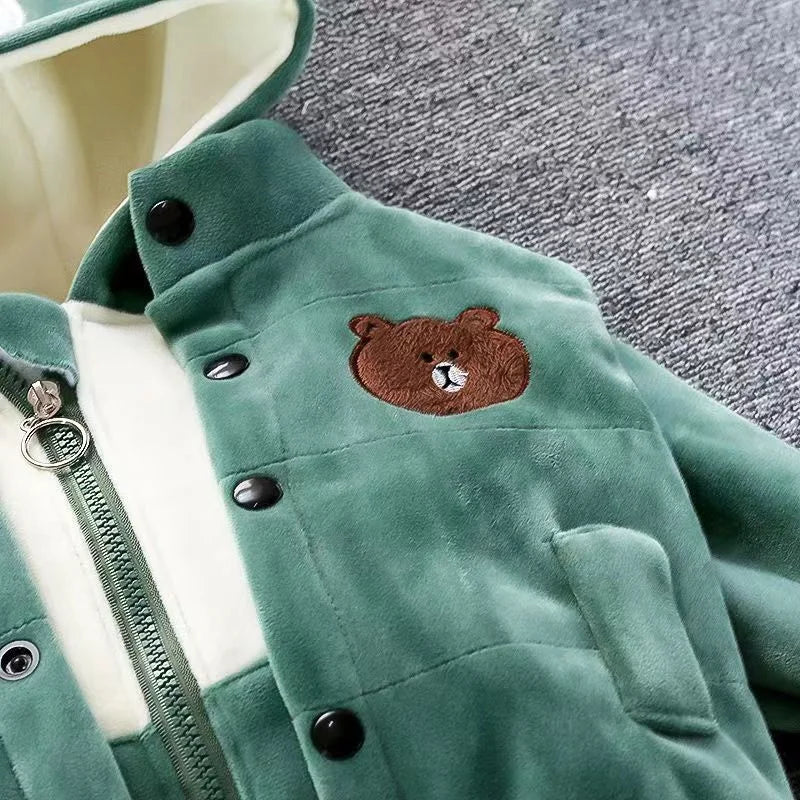 Boys Girls Padded Sets New Autumn Winter Children's Suits Kids Hooded Jackets+Pants 3Pcs Outfits Baby Spring Cartoon Clothing