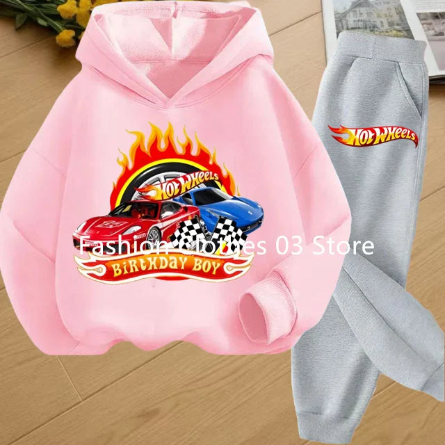 Fashion Sweatshirt Casual Sportswear Kids Clothing Hot Wheels Car Game Printed Hoodie Coat 3-12 Yrs Boys Girls Toddler Top+pants