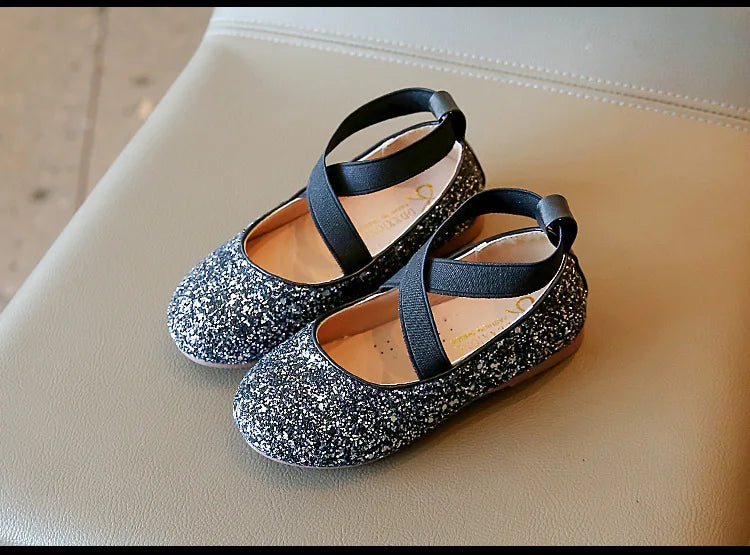 Princess Glitter Leather Girls Shoes Soft Comfortable Shiny Sequined Kids Shoes Sweet Wedding Dress Party Flats Mary Jane Shoes