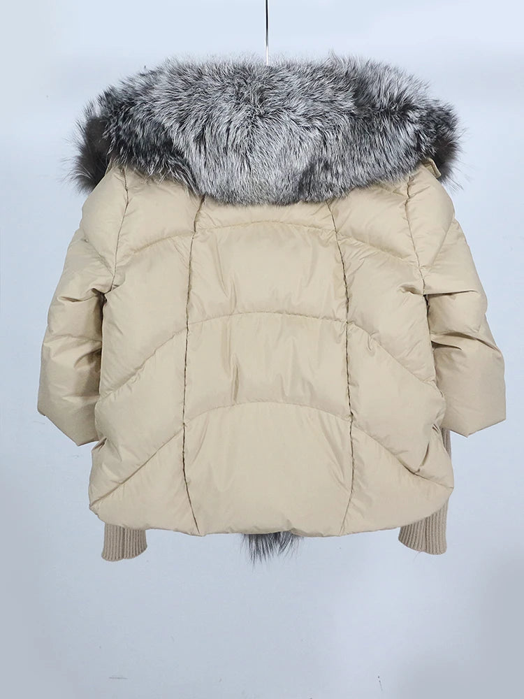 OFTUBY 2023 White Duck Down Jacket Winter Women Warm Loose Coat Natural Real Fox Fur Collar Thick Luxury Outerwear New Fashion