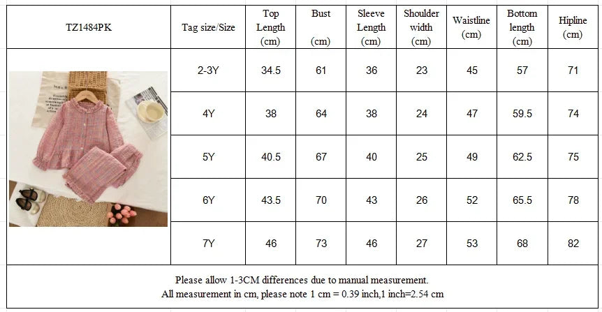 Fashionable Casual Pink Checkered Shirt Top And Pants Set for Girls 3-7 Years Long Sleeved Spring Autumn Two-piece Outfit