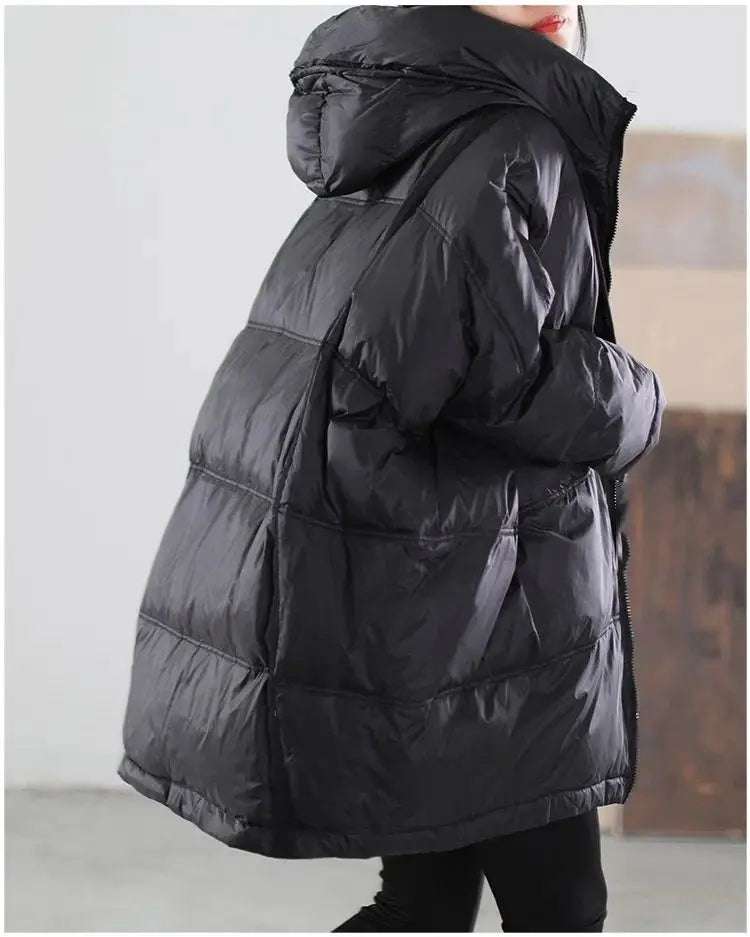 New Winter Jacket Women Parkas Hooded Coat Korean Drawstring Zipper Loose Coat Pockets Thicken Warm Casual Coats Trend A49