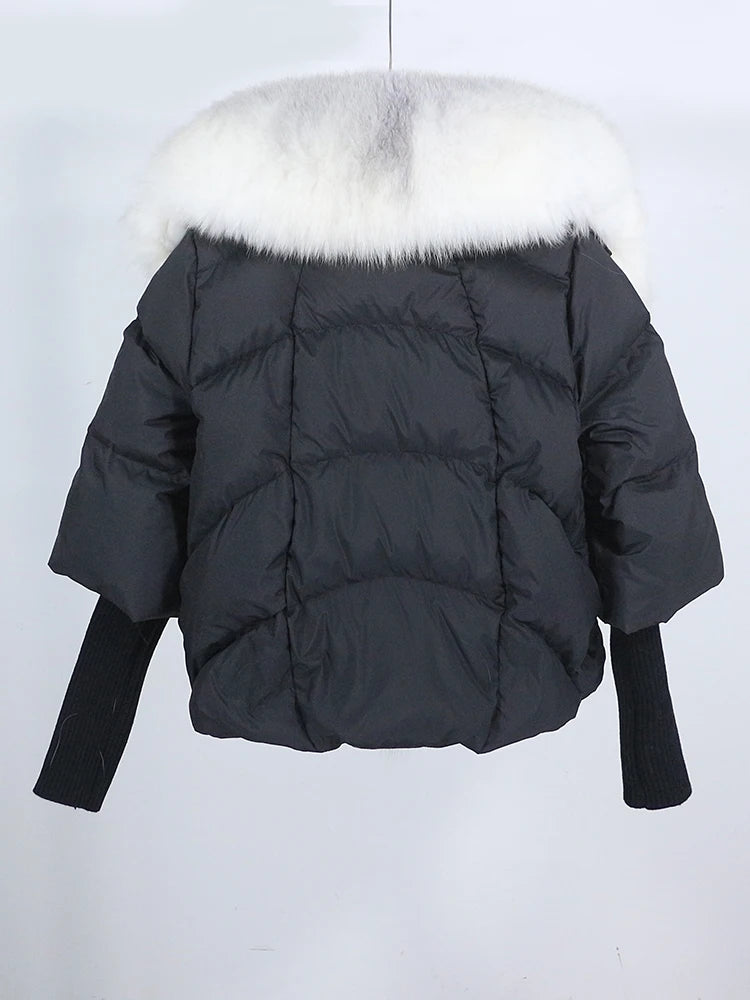 OFTUBY 2023 White Duck Down Jacket Winter Women Warm Loose Coat Natural Real Fox Fur Collar Thick Luxury Outerwear New Fashion