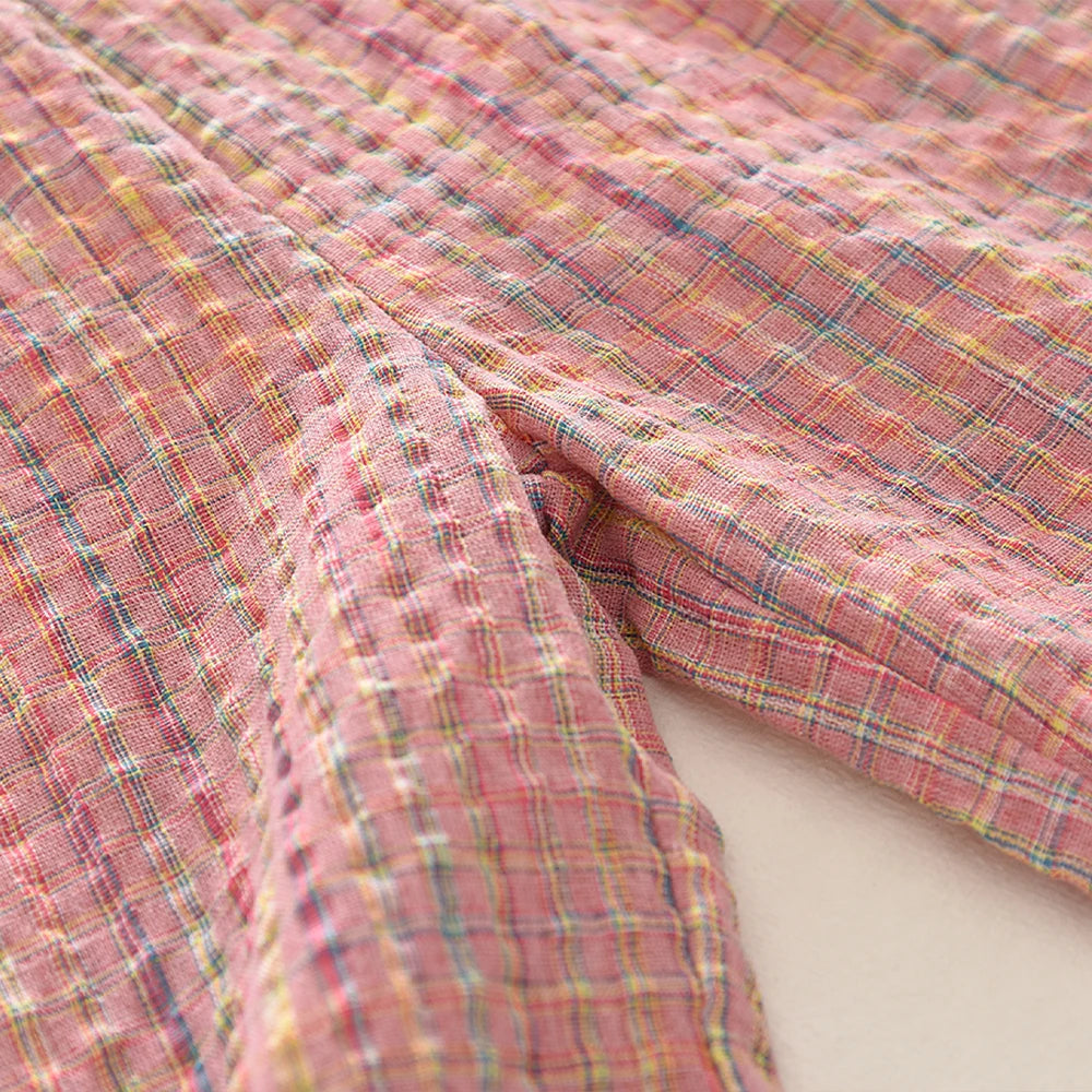 Fashionable Casual Pink Checkered Shirt Top And Pants Set for Girls 3-7 Years Long Sleeved Spring Autumn Two-piece Outfit