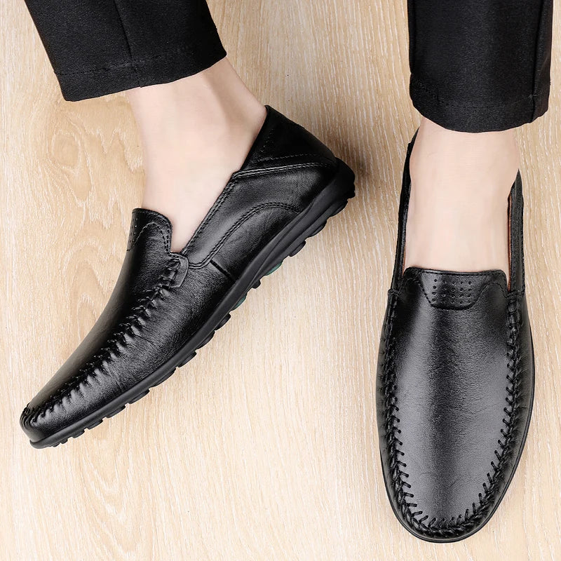 CLOHOO Men's Stitching None Slip Genuine Leather Shoes Handmade Loafer Business Wedding Plus Size Formal Casual Shoes for Men