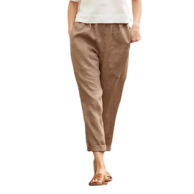 Spring Autumn Ladies Casual Cotton Linen Loose Slim Straight Leg Harem Pants Large Size Nine Points Seven Points Five Points