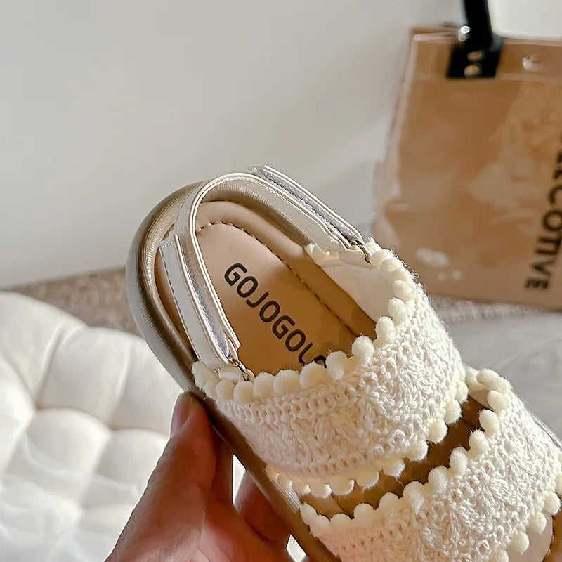 Girls' Sandals Open Toe Baby Shoes for Little Girls Sweet Casual Soft Sole Straight Strap Beach Slipper Flats Size 21-30