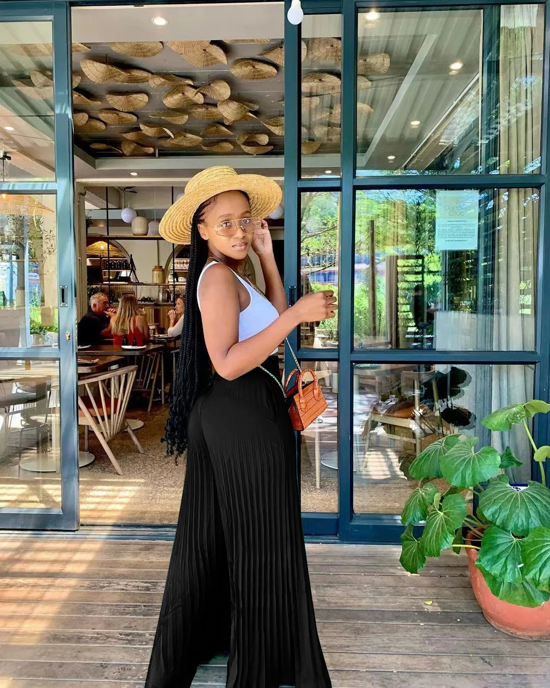 CM.YAYA Elegant Wide Leg Straight High Waist Pleated Pants  Women 2022 Summer New Beach Holiday Boho Trousers