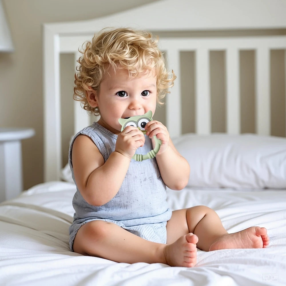 1pc Silicone Teether Baby 0-12 Toys Owl Silicone Cartoon Teether Food Grade Teething Toys for Toddlers Rattle Sensory Toys Gifts