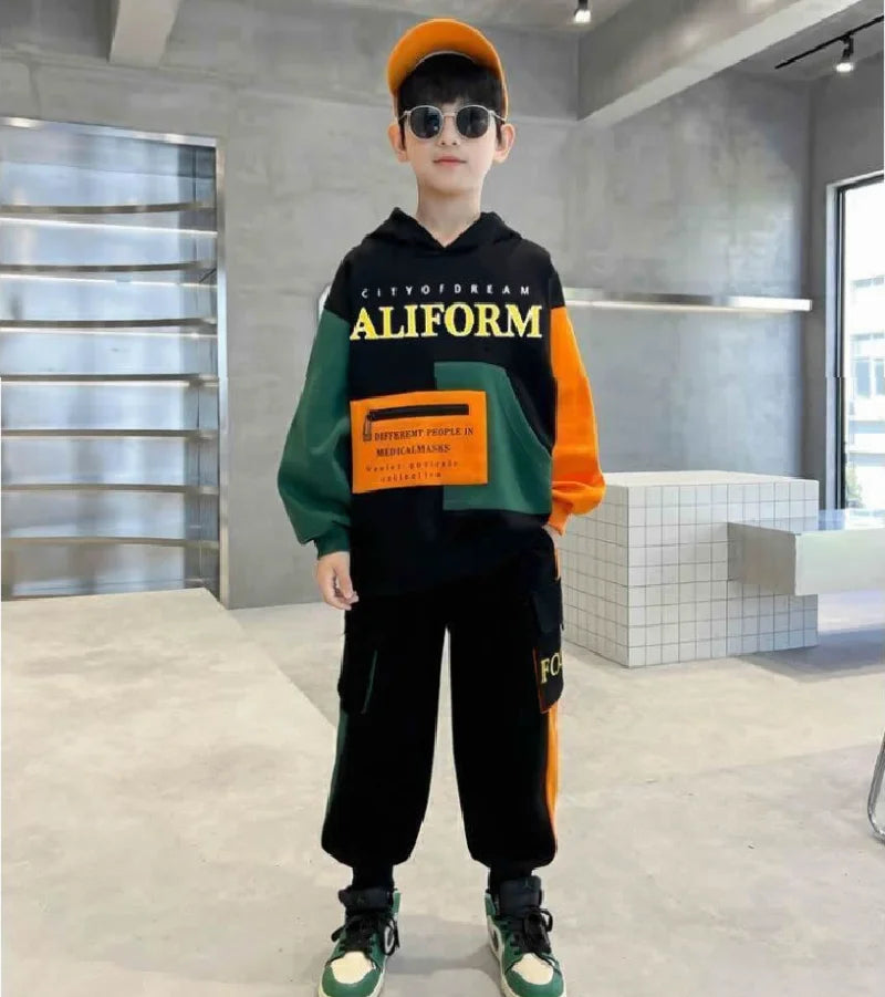 Boys Hooded Sweatshirt Sets Autumn Sport Casual Suits Teen Pullover+Pants 2Pcs Spring Kids Tracksuit Outfits Children Clothes