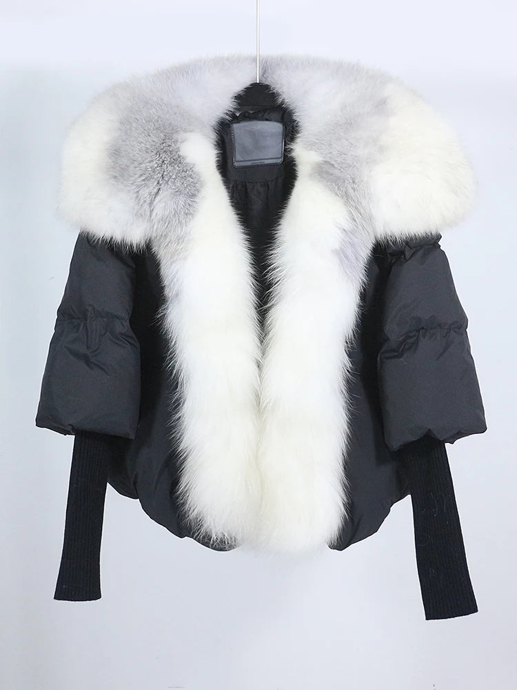 OFTUBY 2023 White Duck Down Jacket Winter Women Warm Loose Coat Natural Real Fox Fur Collar Thick Luxury Outerwear New Fashion