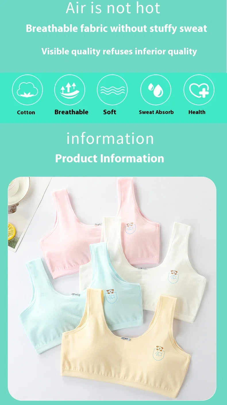 Underwear for Female Primary School Students 8-9-12-16 Years Old Small Vest Cotton Girl Junior High School Student Anti-Bump Bra