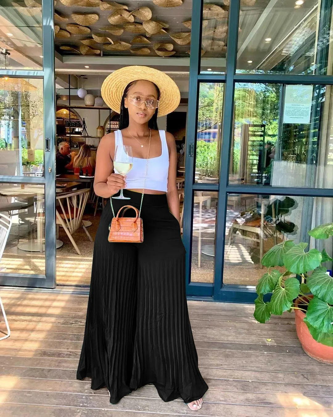 CM.YAYA Elegant Wide Leg Straight High Waist Pleated Pants  Women 2022 Summer New Beach Holiday Boho Trousers