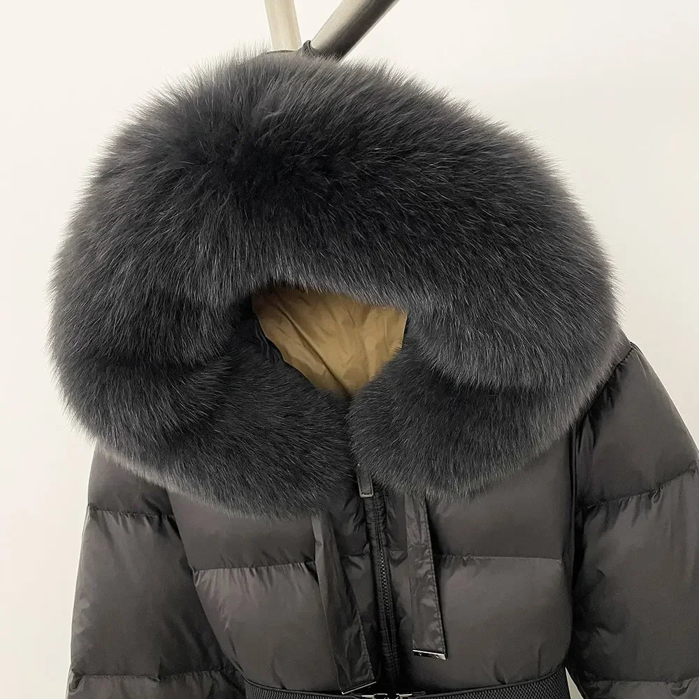 New Winter 2024 Warm 90 White Duck Down Coat Female Cold Lady Real Fur Coat Women Hooded Long Natural Fox Fur Puffer Jacket