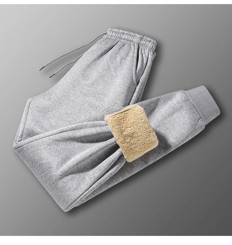 Pants for men in autumn and winter, thickened with fleece for outerwear, casual pants, warm lamb wool sports sweatpants