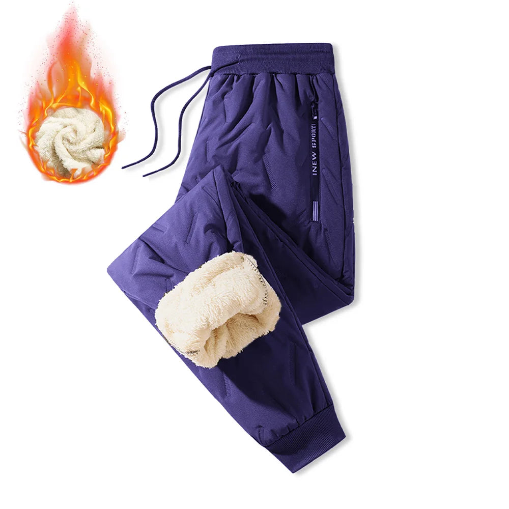 Winter Down Cotton Pants for Men Casual Waterproof Trousers Zipper Pocket Thickened Wool Warm Pants Jogger Outdoor Sweatpants