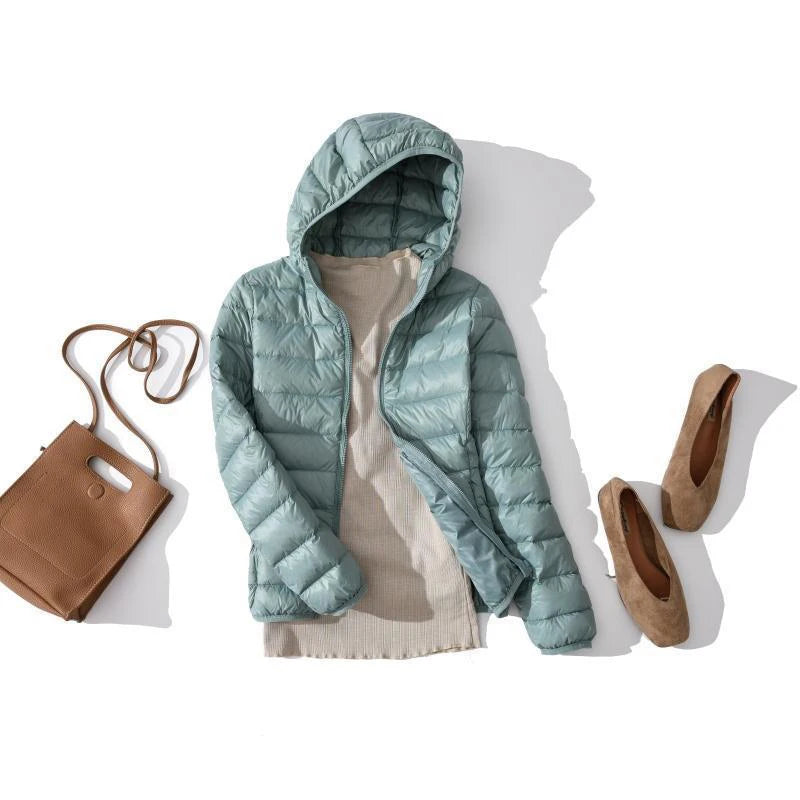 2022 Duck Ultra Light Down Jacket Women Winter Goose Feather Coat Thin Slim Warm Parka Hooded Outerwear Double Side Wear