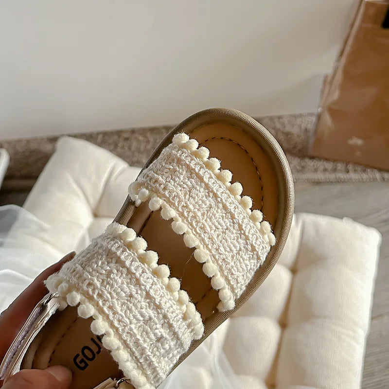 Girls' Sandals Open Toe Baby Shoes for Little Girls Sweet Casual Soft Sole Straight Strap Beach Slipper Flats Size 21-30