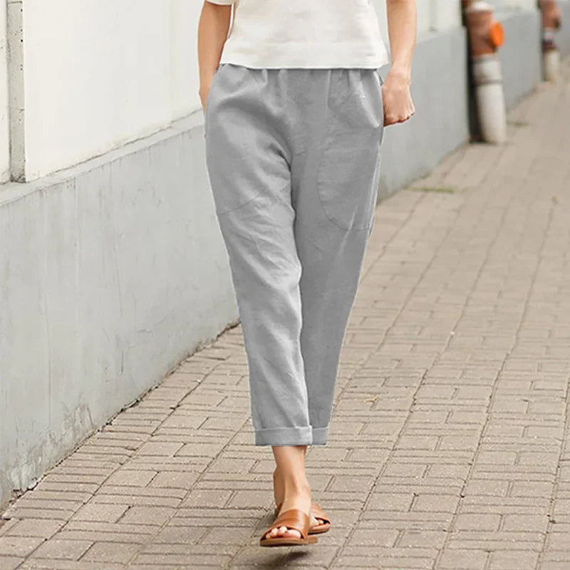 Spring Autumn Ladies Casual Cotton Linen Loose Slim Straight Leg Harem Pants Large Size Nine Points Seven Points Five Points
